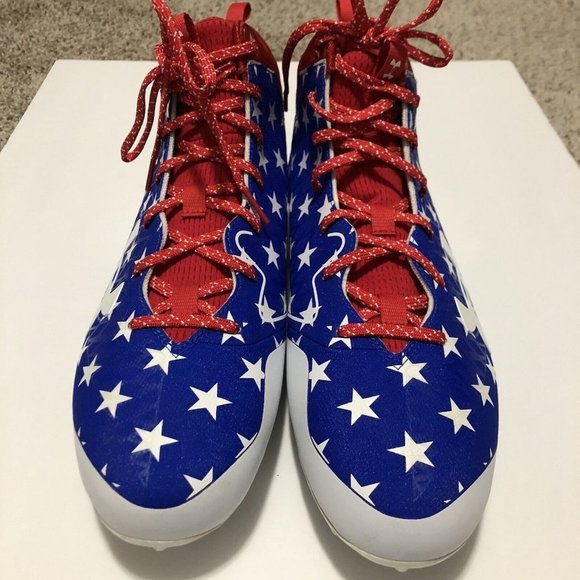 Under Armour UA Nitro Select Mid MC Cleats Men 3019904-404 Sz 16 Red white Blue